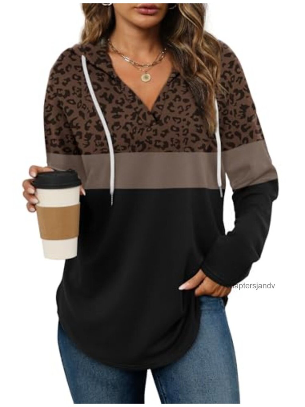 Oversized V-Neck Pullover Hoodie Long Sleeve Drawstring Casual Sweatshirt